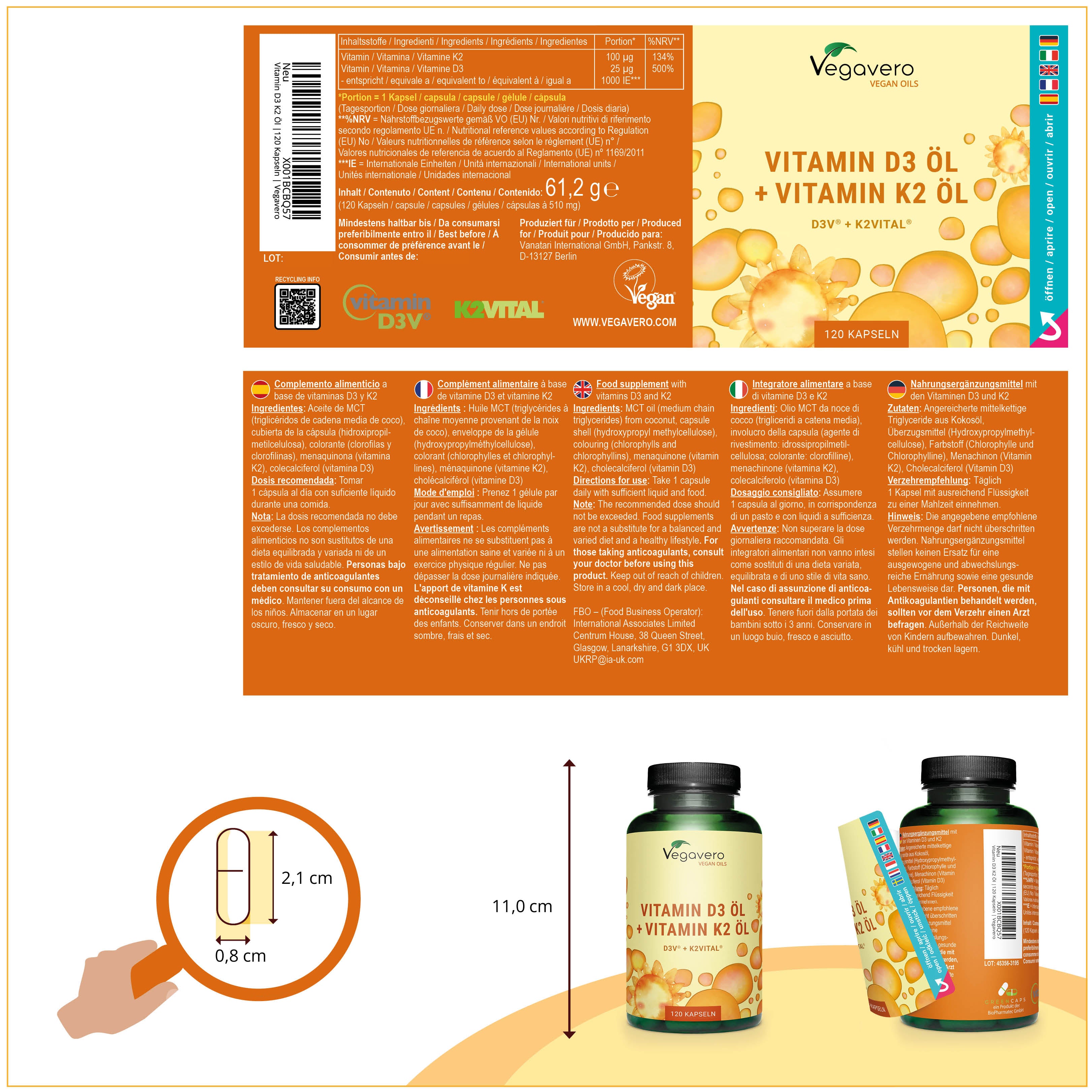 Vitamin D3 + K2 Öl Kapseln