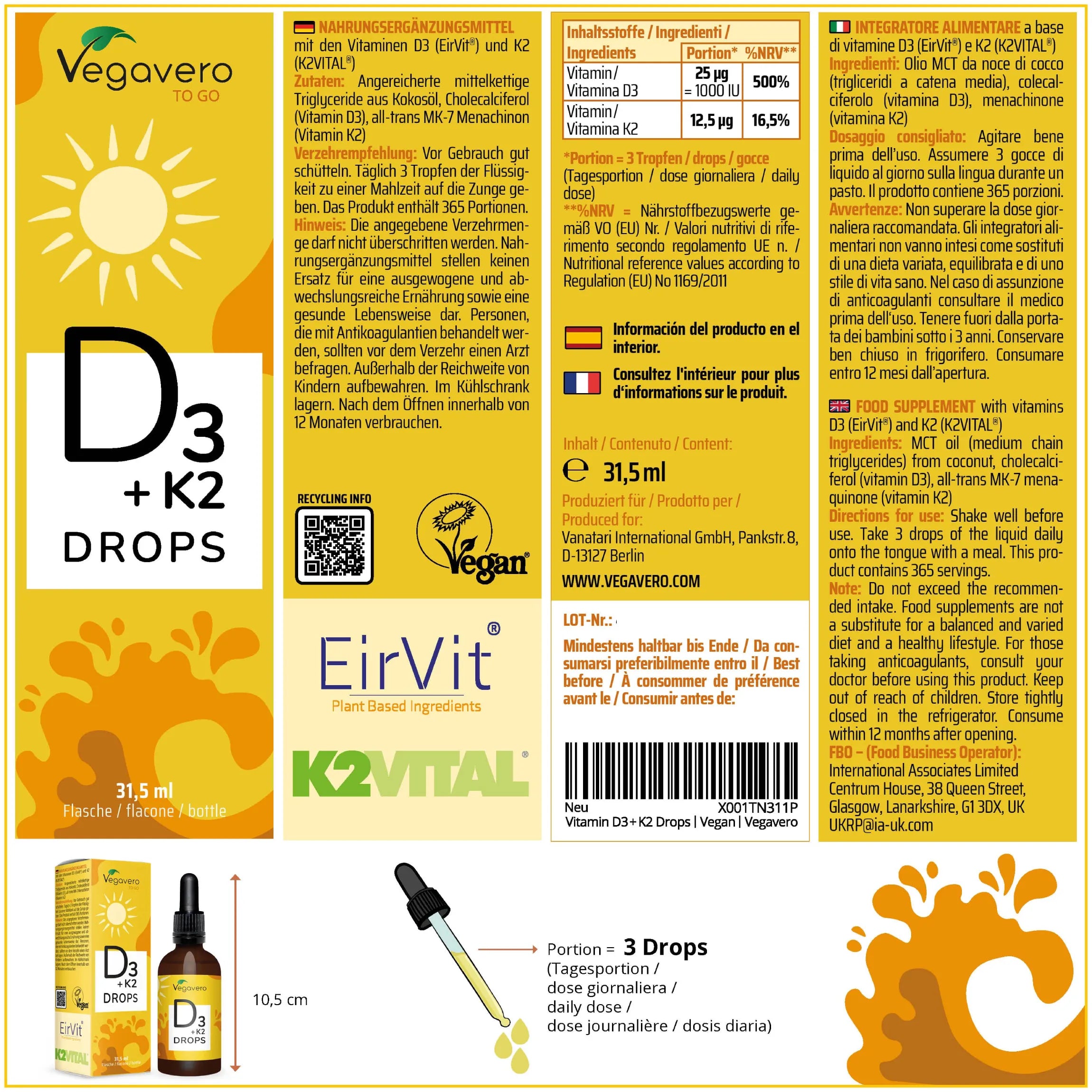Vitamina D3 + K2 en Gotas