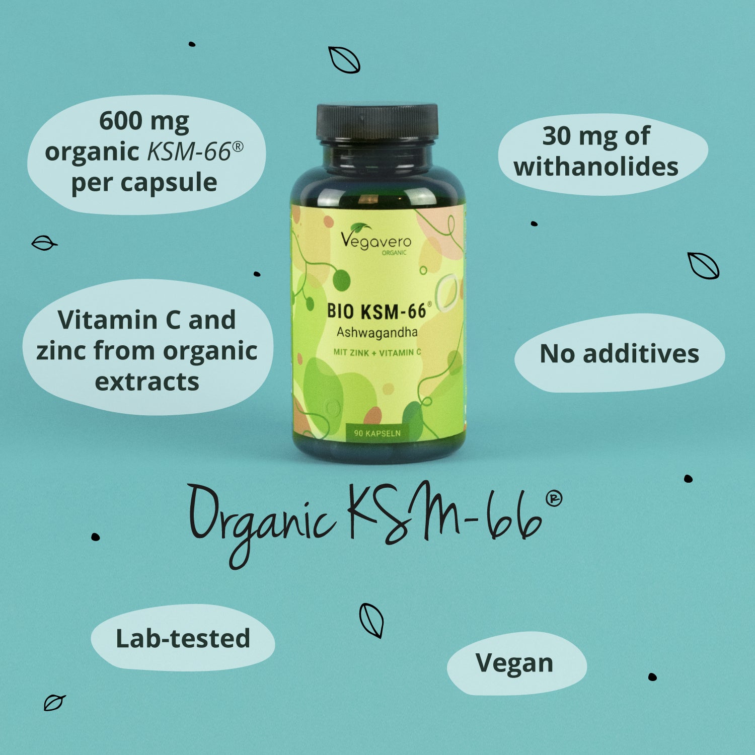 Ashwagandha KSM-66 Extrakt Kapseln Bio